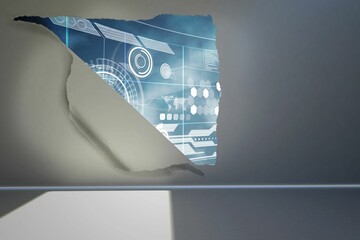 Poster - rip on wall showing technology interface