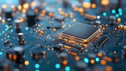 Poster - Technology revolution microchip development in electronics laboratory close-up view innovative engineering