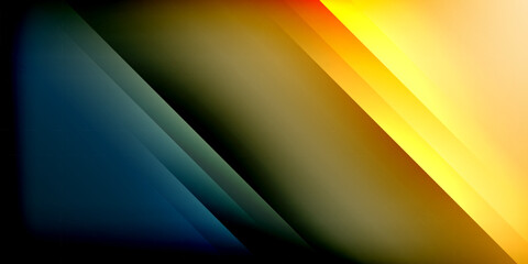 Aufkleber - Abstract gradients dominate image. Diagonal lines create dynamic visual flow. Colors transition from blue to yellow, over black background.