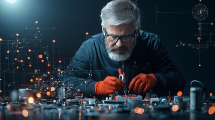 Poster - Innovative engineer working on circuit design high-tech lab digital art modern environment close-up view precision and creativity