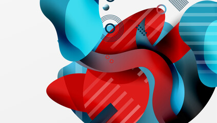 Aufkleber - Abstract fluid shapes overlap. Red, blue hues dominate composition. Modern design elements create dynamic visual impact.