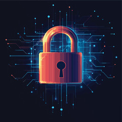 Poster - Closed Padlock on digital background, cyber security, vector style simple color