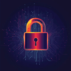 Poster - Closed Padlock on digital background, cyber security, vector style simple color