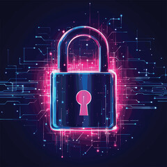 Poster - Closed Padlock on digital background, cyber security, vector style simple color