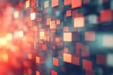 Fototapete - Abstract blurred squares create a vibrant techno background featuring red and blue tones, blurred squares abstract techno background