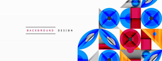 Aufkleber - Abstract geometric pattern. Blue, red, pink shapes create modern design. Clean lines, simple composition, vibrant colors present.