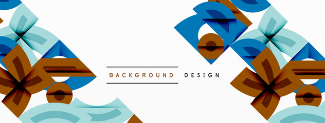 Aufkleber - Geometric floral pattern. Blue, brown hues create symmetrical design. Modern vector illustration for backgrounds, banners, prints.