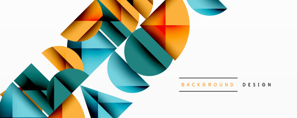 Poster - Abstract geometric shapes overlap, creating dynamic visual texture. Orange, teal, blue hues dominate clean white background. Modern design element.
