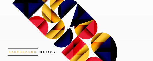 Aufkleber - Abstract geometric shapes overlap, creating dynamic colorful composition. Red, yellow, navy dominate white space. Modern design element.
