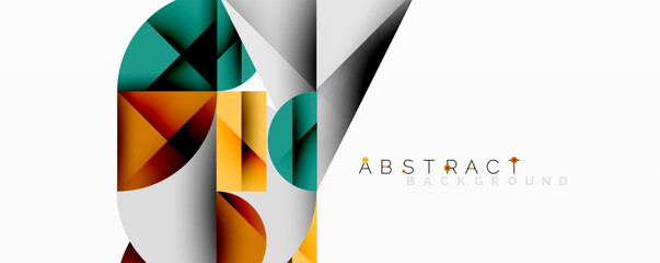 Poster - Modern geometric design. Overlapping shapes create dynamic visual effect. Bright colors contrast with white space. Minimalist style.