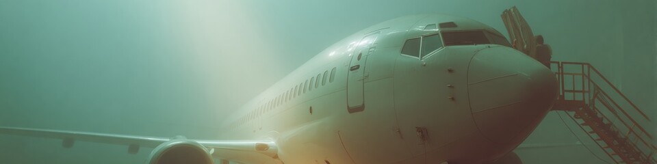 Poster - Modern Aircraft Maintenance Hangar with Opened Weather Radar Compartment and Professional Equipment for Airline Safety Inspections and Flight Readiness