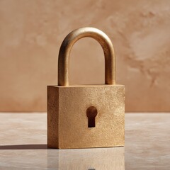 Aufkleber - Rustic Metallic Padlock on Reflective Surface Symbolizing Digital Security and Strong Authentication with Earthy Tones and Textured Design