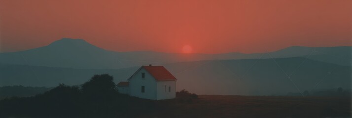 Poster - Smart Home Security Visualization with Intrusion Detection and Interconnected Monitoring in Dramatic Sunset Backlit Landscape for Digital Protection Branding