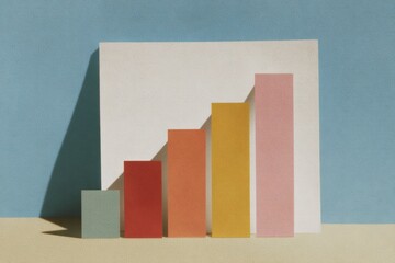Poster - Minimalist Bar Chart with Ascending Blocks and Shadow Play Highlighting Growth Trends for Modern Data Visualization and Business Analytics