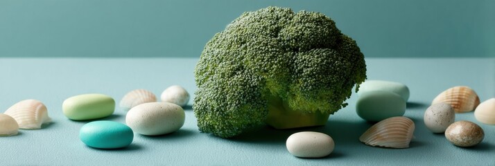 Poster - Foodborne Illness Awareness Broccoli with Bacteria Labels on Dark Stone Surface for Health Education and Pathogen Risk Communication
