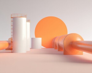 Poster - Industrial Pipeline System and Water Infrastructure with Clean, Minimalist Design in Vibrant Orange for Utility Marketing and Community Resource Management