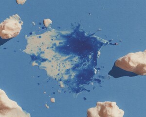 Poster - Washed Pigment Watercolor Splatters with Organic Flow and Matte Textures in Monochromatic Steel Blue for Creative Industry Marketing and Artistic Expression