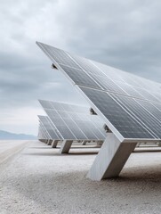 Poster - Automated Solar Tracker Array with Voltaic Modules on Terrain in Industrial Style Showcasing Sustainable Energy and Advanced Renewable Technology