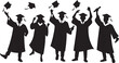 © stockingtimee - graduate silhouette group celebrating with caps and diplomas in the air, symbolizing academic success and pride