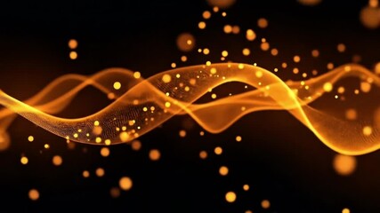 Poster - Abstract flowing golden waves with bokeh particles on a dark background