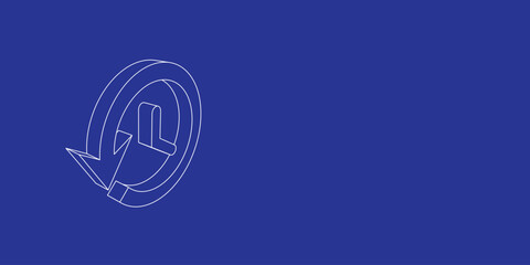 Poster - The outline of a large time back symbol made of white lines on the left. 3D view of the object in perspective. Vector illustration on indigo background