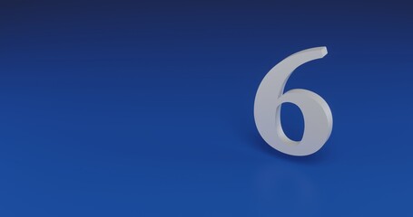Poster - Isolated realistic white number six symbol with shadow. Located on the right side of the scene. 3d illustration on transparent background