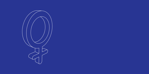 Poster - The outline of a large venus symbol made of white lines on the left. 3D view of the object in perspective. Vector illustration on indigo background