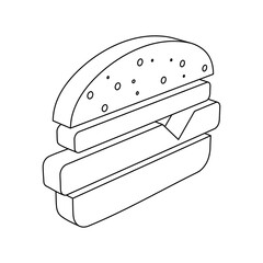 Poster - The outline of a large hamburger symbol is made with black lines. 3D view of the object in perspective. Vector illustration on white background