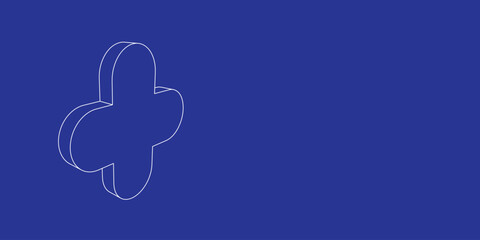 Poster - The outline of a large quatrefoil symbol made of white lines on the left. 3D view of the object in perspective. Vector illustration on indigo background