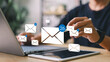 © Smile Studio AP - Person checking email icons floating above. Concept of digital communication, mobile inbox, real-time notification, and online message system.