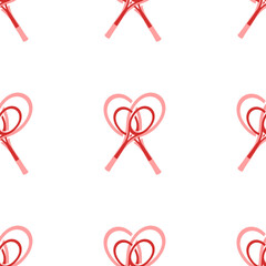 Poster - Seamless pattern of large isolated red crossed tennis rackets symbols. The elements are evenly spaced. Illustration on light red background