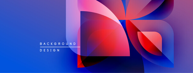 Poster - Abstract geometric shapes overlap, creating vibrant color gradients. Blue background complements red, pink hues. Modern design element.