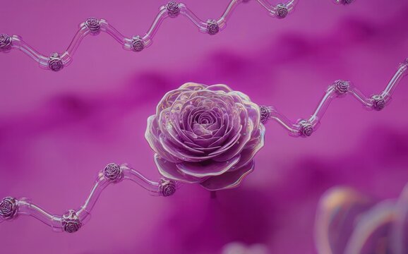 A stunning artistic composition featuring a central purple rose surrounded by delicate, transparent lines in an abstract aesthetic