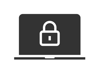 Poster - Safety lock on laptop computer screen icon as secure permission access simple solid sign symbol illustration, pc with closed privacy information pictogram image clip art  
