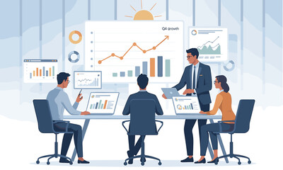 Poster - Business Team Discussing Q4 Growth Projections