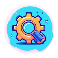 Poster - Vibrant Cartoon Gear with Magnifying Glass Search Icon