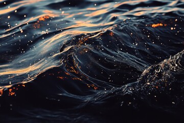Poster - Waves illuminated by sunset create a mesmerizing abstract waterline pattern, Abstract background waving of waterline