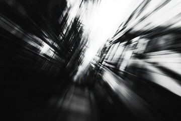 Poster - Camera captures dynamic motion through urban landscape with blurred city buildings, Abstract of a camera moving through the city buildings ing