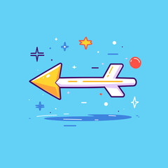 Poster - Stylized Arrow with Decorative Elements Pointing Leftward on Blue Background.