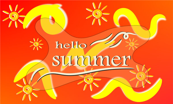 Happy summer greeting background with cheerful color theme, brings warm and pleasant nuance, suitable for greeting cards, posters, or social media with summer holiday theme.