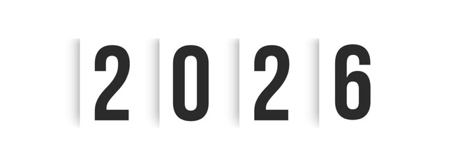 Aufkleber - 2026 Paper Cut Typography With Shadows. Elegant Vertical Sheets With Numbers For Calendar Design, Office Decor, Corporate Timeline, Or Editorial Use. Vector Illustration