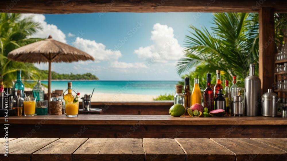 Tropical beach bar counter with drinks and cocktails. の Stock フォト ...