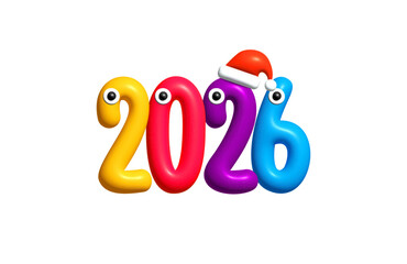 Aufkleber - Funny 2026 Characters with Googly Eyes and Santa Hat for Kids Holiday Decor. Perfect for Childish New Year Projects, Educational Games, and Cute Seasonal Designs. Vector Illustration