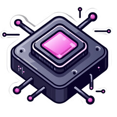 Poster - Illustration of a stylized computer chip or processor with a diamond-shaped core design