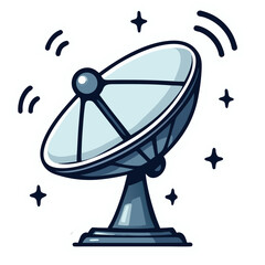 Poster - Cartoon Satellite Dish Icon on Black Background: Communication and Technology Concept