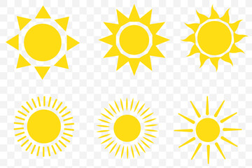 Wall Mural - sun vector illustration set in yellow color. sun icon set. yellow sun icons. sunset icon collection.
