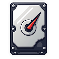 Poster - Illustrated hard drive graphic with gauge, data storage, and technology, design concept
