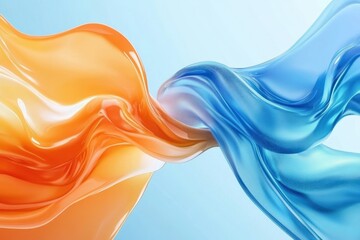 Poster - Glossy liquid waves blend in high contrast blue and orange hues, High contrast blue and orange glossy liquid waves motion background