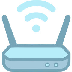 Poster - Iconic illustration of a WiFi router with signal waves against a black background