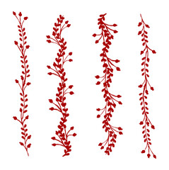 Poster - Crimson Berry Branch Border Set Ornamental Design Element Collection for Invitations and Cards Delicate Floral Accent with Red Berries and Foliage